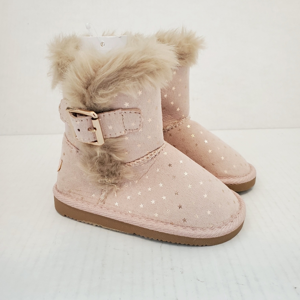 U.S Sports Pink Fur Boots Sparkle Stars Buckle 6